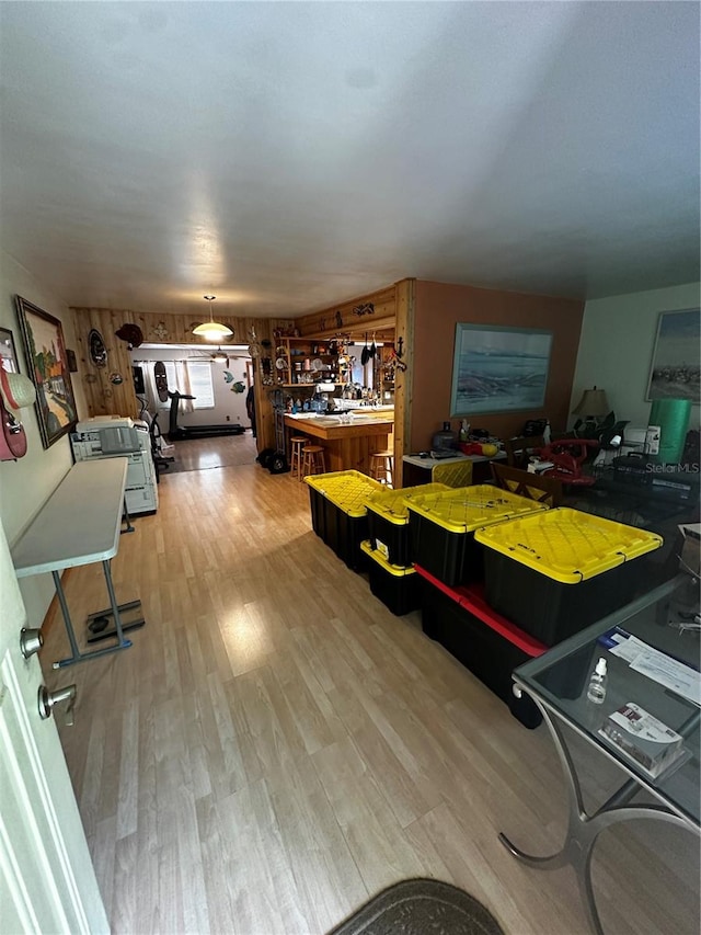 playroom with light hardwood / wood-style flooring