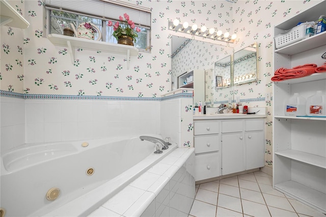 bathroom with vanity and tile patterned floors