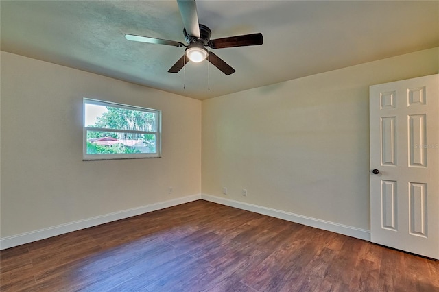 unfurnished room featuring ceiling fan and hardwood / wood-style floors