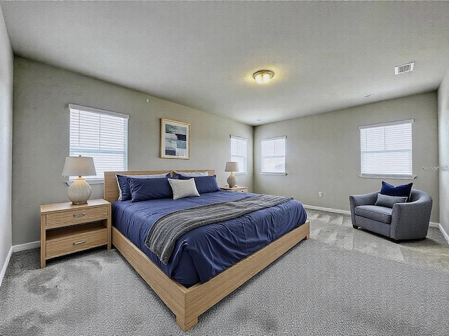 carpeted bedroom with multiple windows