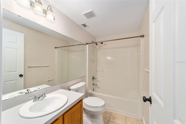 full bathroom featuring tile patterned flooring, toilet, vanity, and shower / tub combination