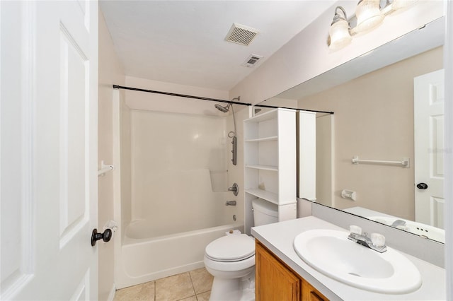 bathroom featuring toilet, vanity, tile patterned flooring, and visible vents