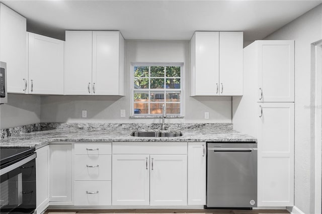 1022 NE 8th Ave, Gainesville, FL 32601 - kitchen featuring appliances with stainless steel finishes, a sink, white cabinetry, and light stone counters