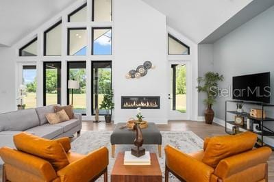 19010 SW 21st Pl, Newberry, FL 32669 - living room with hardwood / wood-style floors and high vaulted ceiling