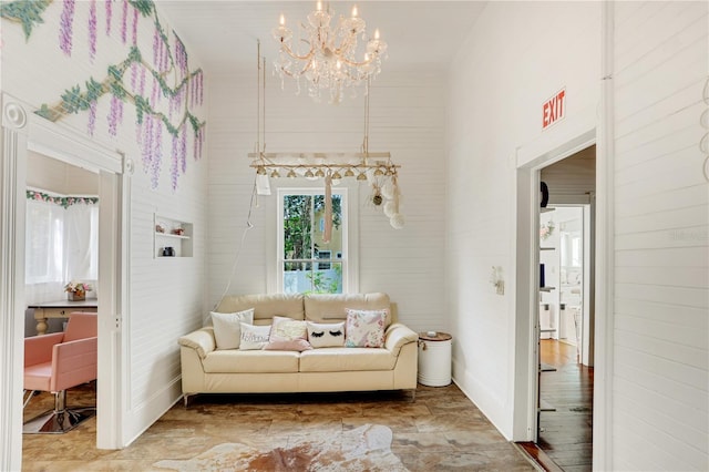 living room featuring a high ceiling