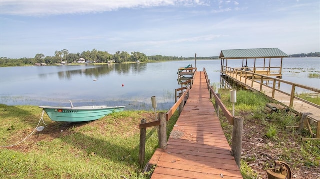 view of dock with a water view