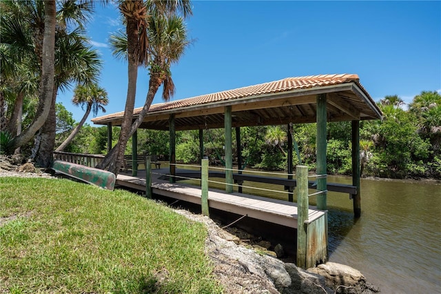 view of dock featuring a water view