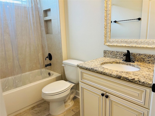 bathroom featuring  shower combination, tile patterned flooring, vanity, and toilet