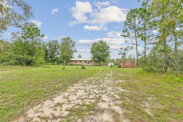 view of yard with a storage unit