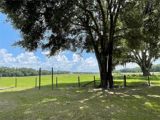 view of yard featuring a rural view and fence