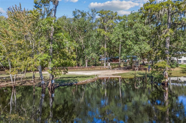 property view of water with fence