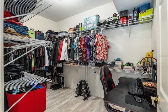 walk in closet featuring wood-type flooring