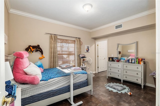 bedroom with crown molding