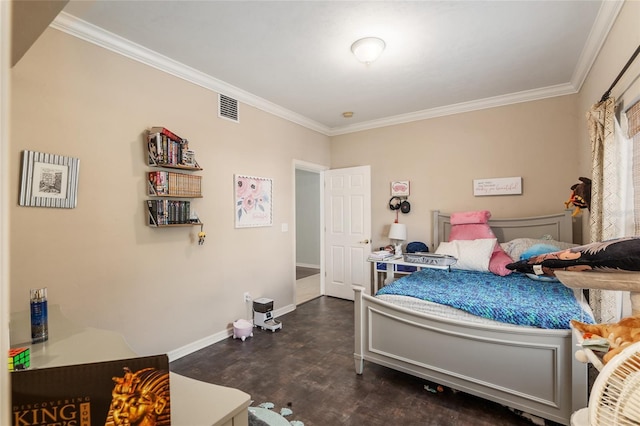 10545 NW 30th Ln, Gainesville, FL 32606 - bedroom featuring baseboards, visible vents, dark wood-type flooring, and crown molding