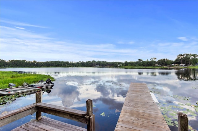 view of dock with a water view