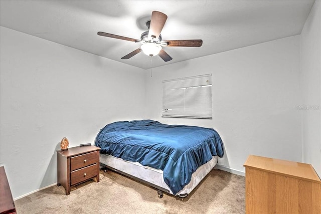 bedroom featuring carpet floors and ceiling fan