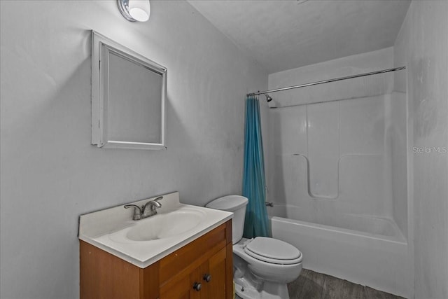 7340 NW 21st Ave, Bell, FL 32619 - bathroom featuring vanity, shower / tub combo, wood finished floors, and toilet