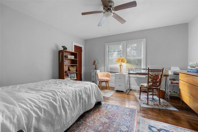 bedroom featuring ceiling fan and wood-type flooring