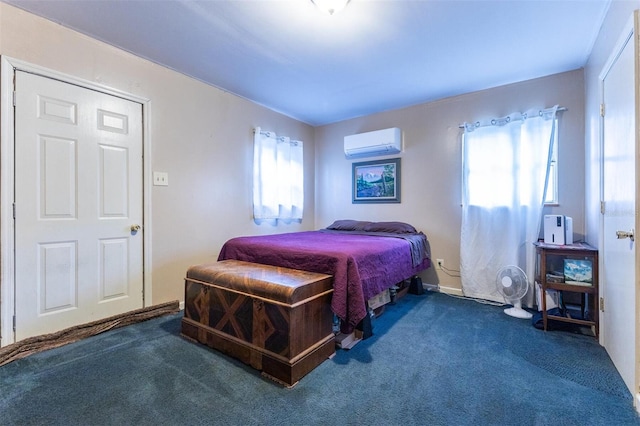 bedroom featuring carpet floors and a wall mounted air conditioner