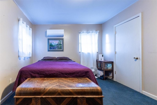 bedroom with carpet flooring and a wall unit AC