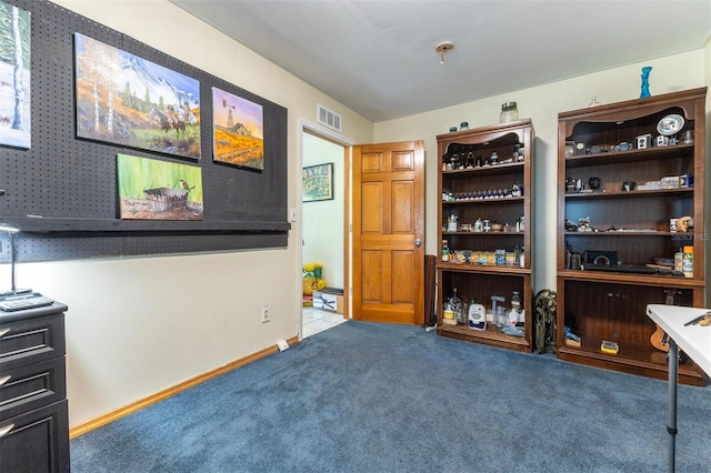 view of carpeted home office