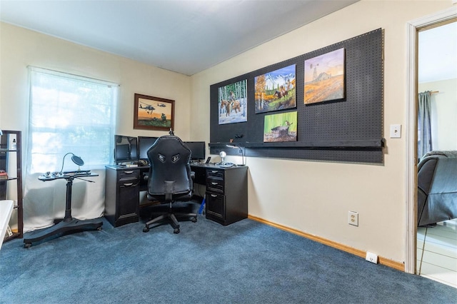 view of carpeted home office