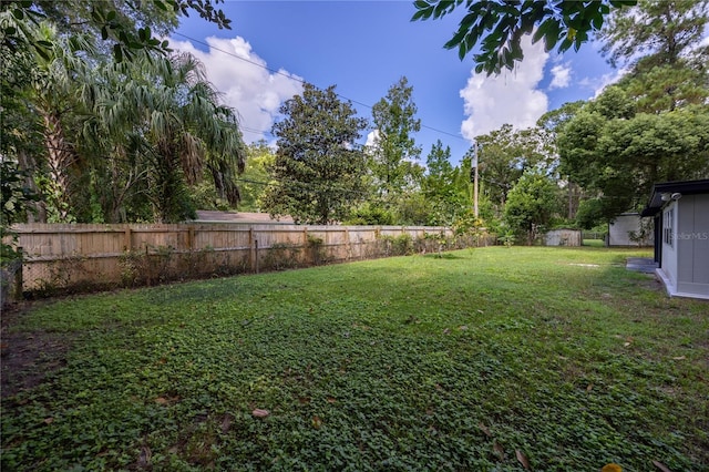 view of yard with a fenced backyard