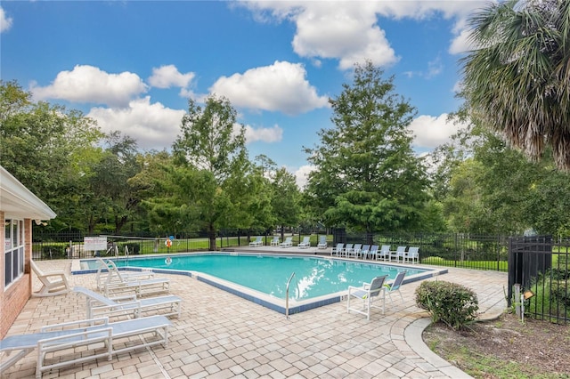 view of swimming pool with a patio