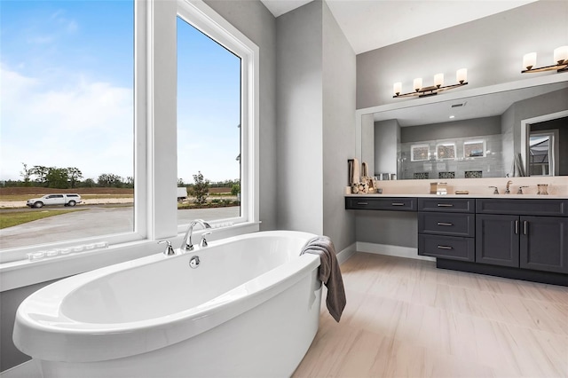 bathroom featuring vanity and a tub to relax in