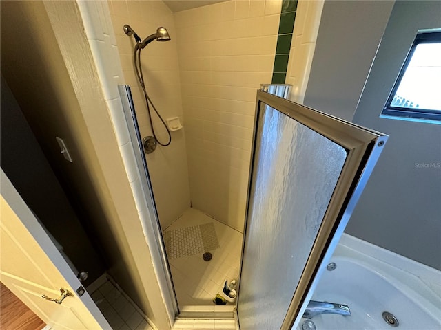 bathroom with plus walk in shower