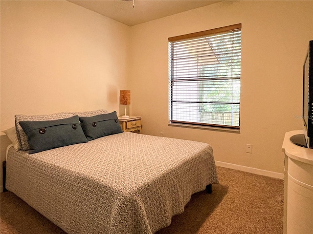 bedroom with carpet floors and baseboards