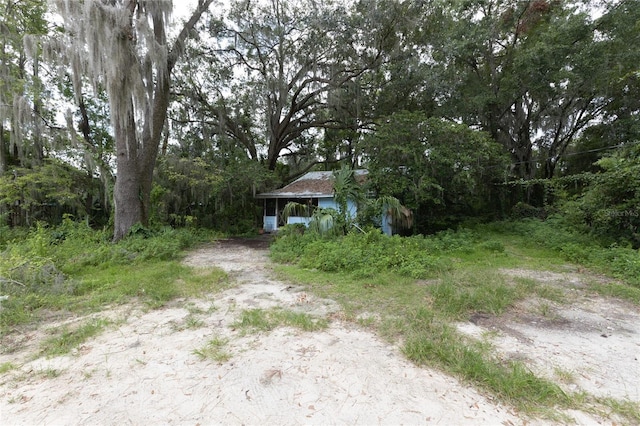 view of yard featuring dirt driveway