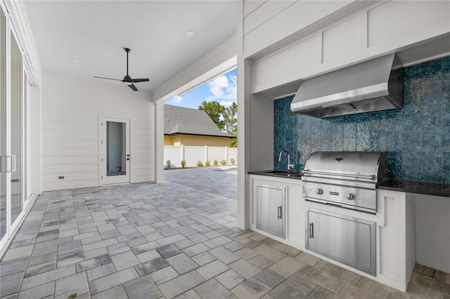 1101 SW 136th St, Newberry, FL 32669 - view of patio / terrace with fence, ceiling fan, a sink, and area for grilling
