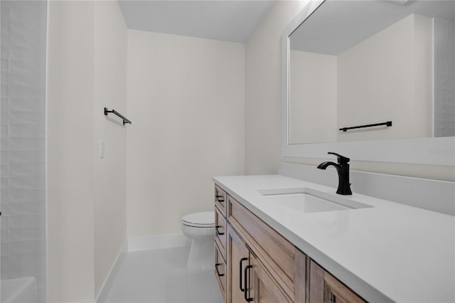 1101 SW 136th St, Newberry, FL 32669 - bathroom featuring tile patterned floors, toilet, vanity, baseboards, and walk in shower