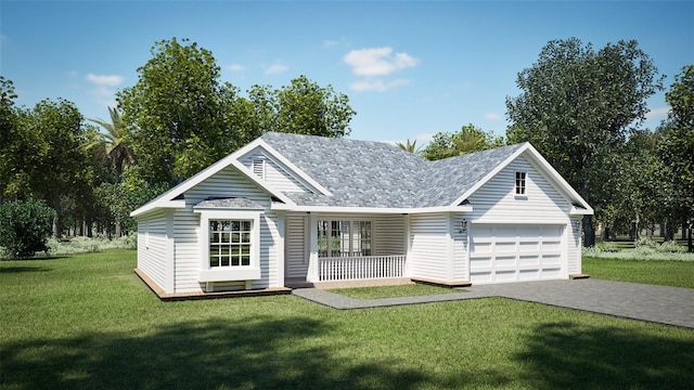 view of front of home with a garage and a front lawn