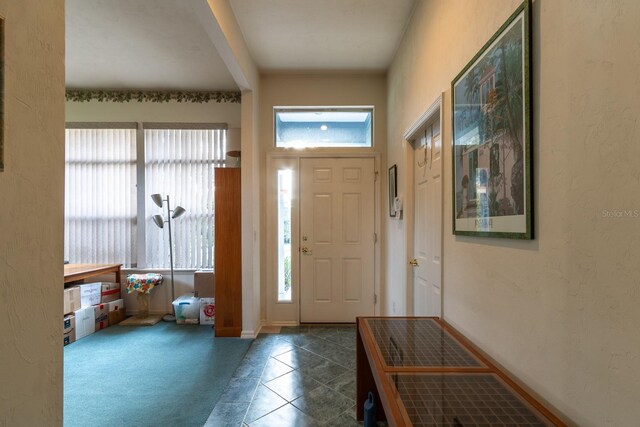 view of carpeted foyer