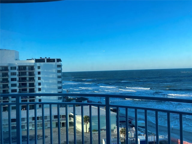 view of water feature with a beach view