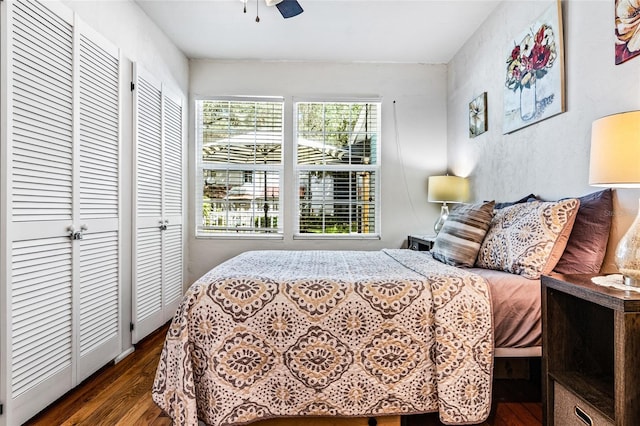 bedroom featuring ceiling fan and wood finished floors