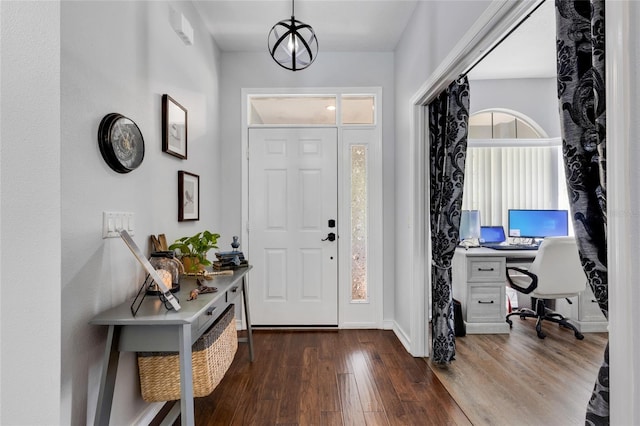 foyer with dark hardwood / wood-style flooring