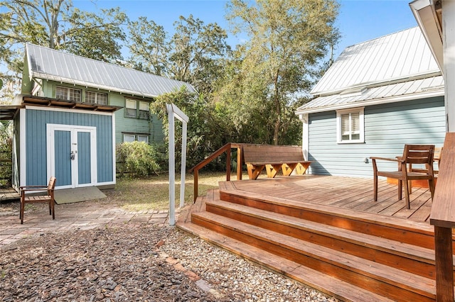 deck with a shed