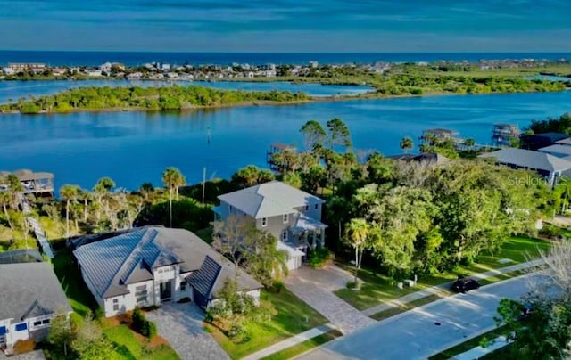 bird's eye view featuring a water view