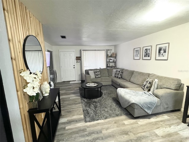 living room with hardwood / wood-style flooring