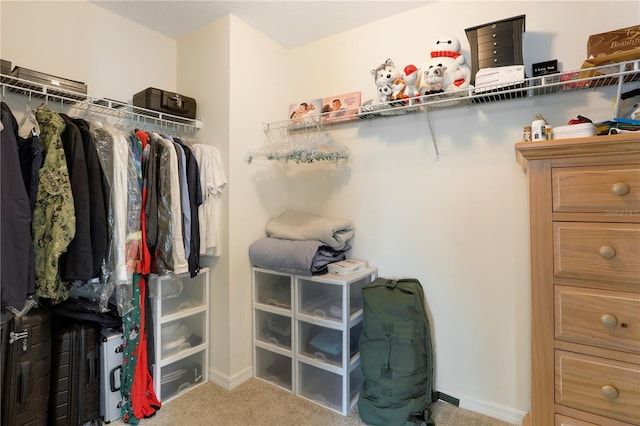 walk in closet with carpet