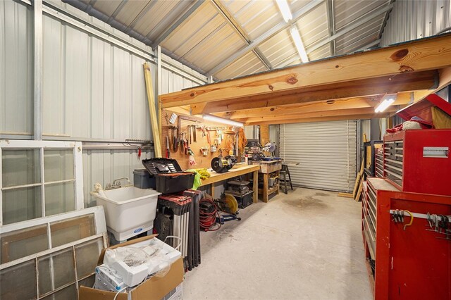 garage featuring a workshop area