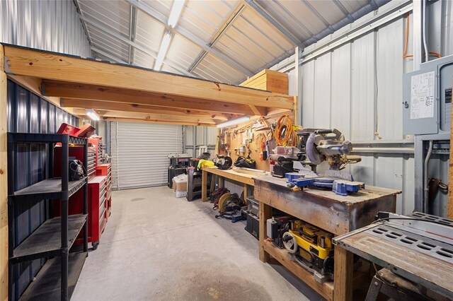 garage featuring a workshop area