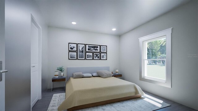 bedroom with light hardwood / wood-style floors