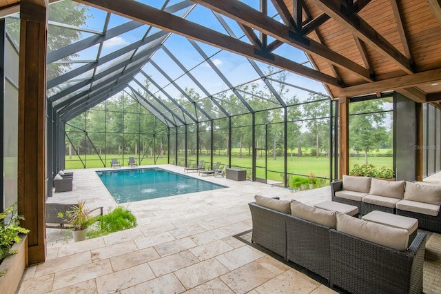 view of pool with a patio area, a lanai, and outdoor lounge area