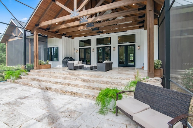 view of patio with french doors and outdoor lounge area