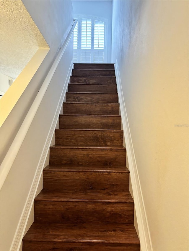 stairway featuring wood-type flooring