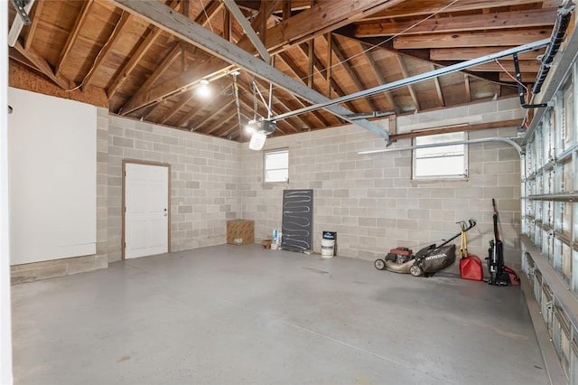 garage with a garage door opener